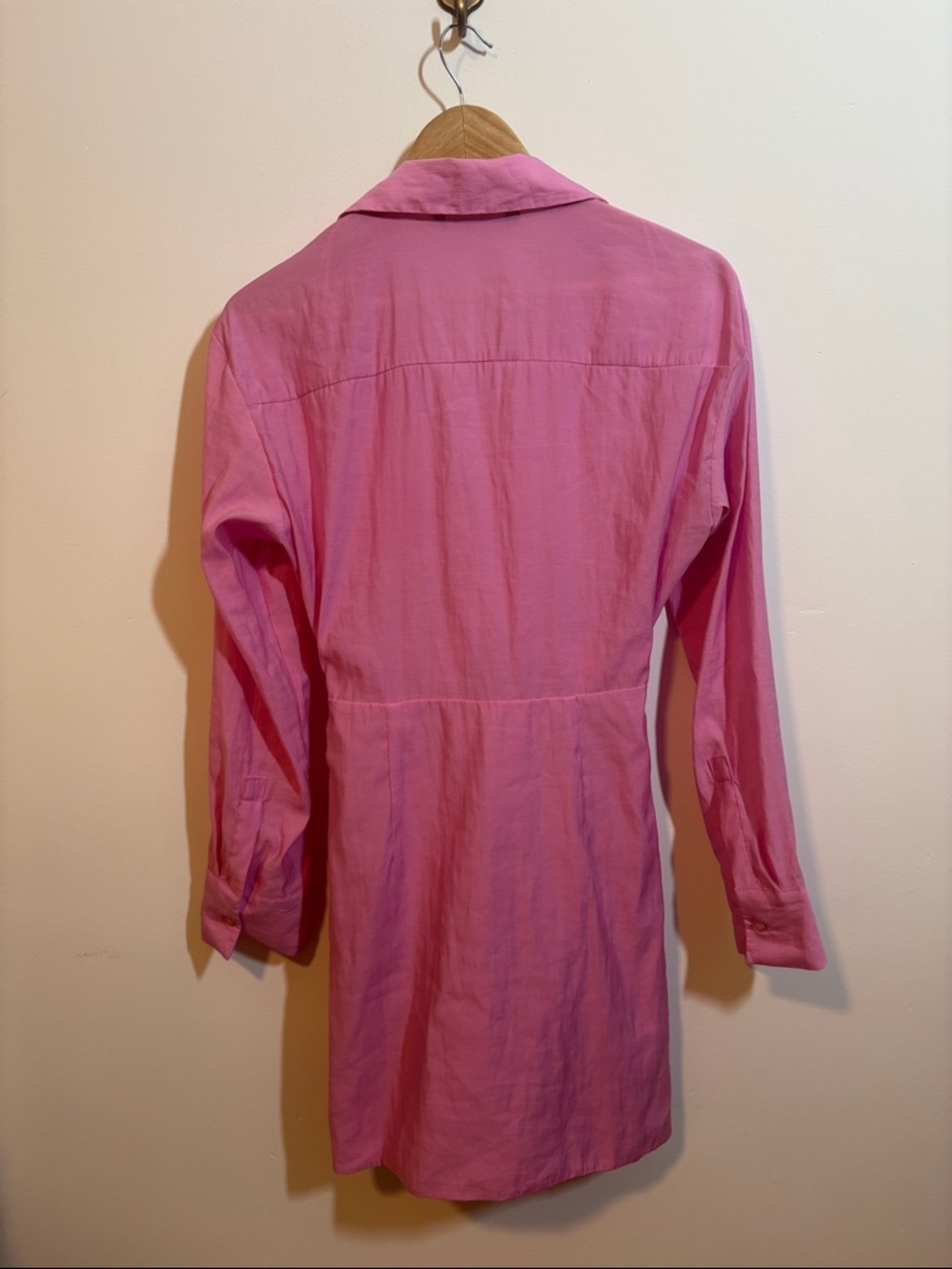 ZARA Bright Pink Shirt Dress with Collar - Picture 3 of 6